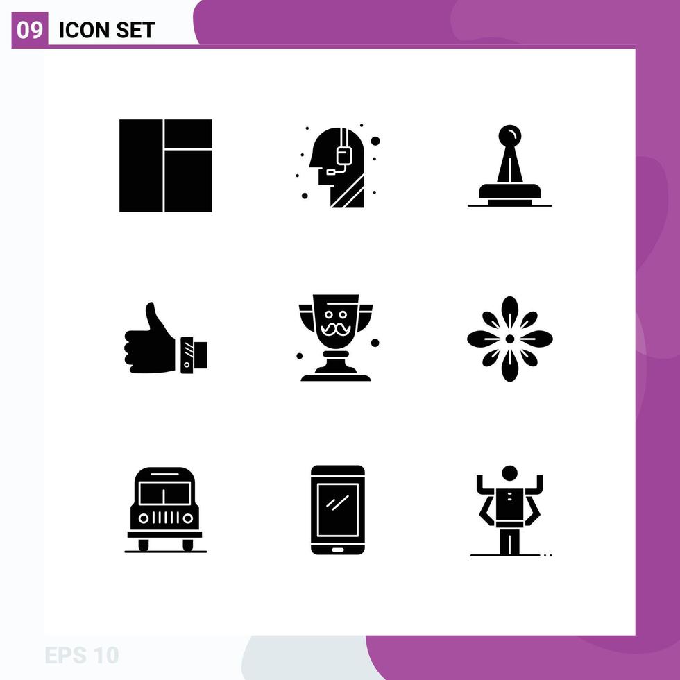 Set of 9 Modern UI Icons Symbols Signs for solution finger authority business seal Editable Vector Design Elements