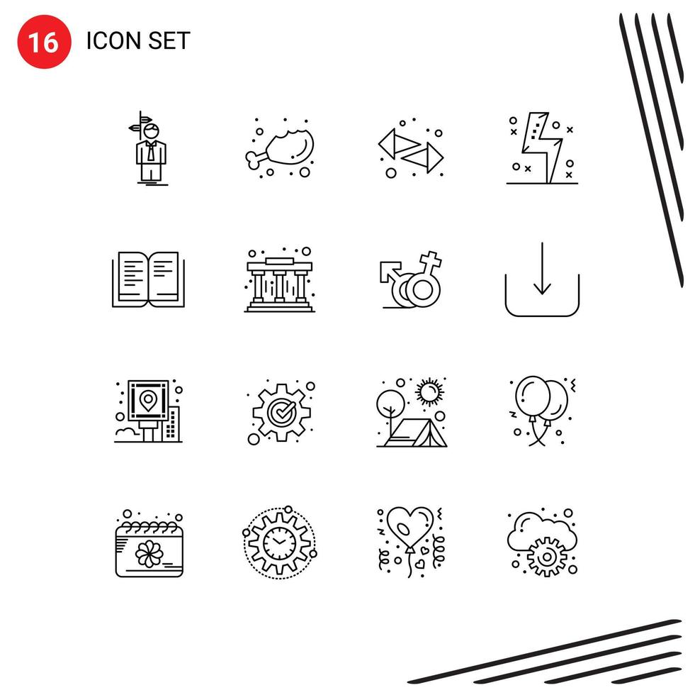16 User Interface Outline Pack of modern Signs and Symbols of power electricity fresh charge right Editable Vector Design Elements
