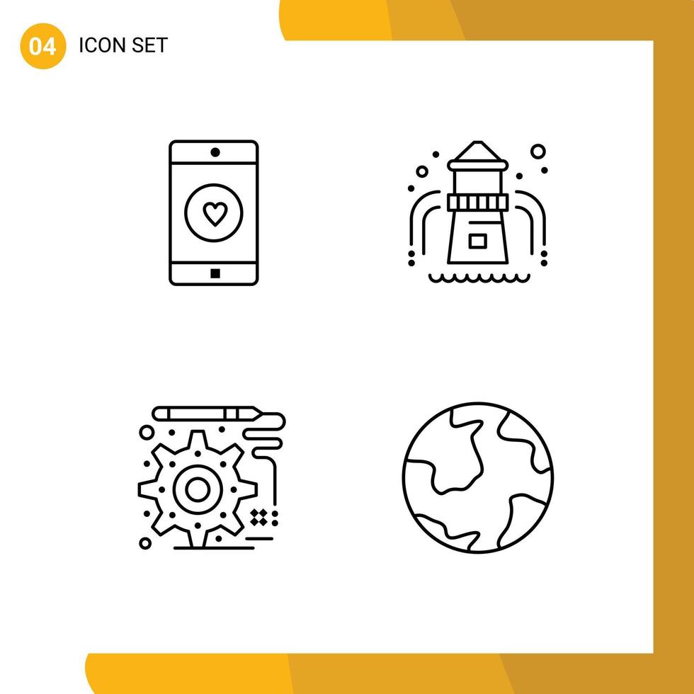 4 Universal Line Signs Symbols of application development like park earth Editable Vector Design Elements