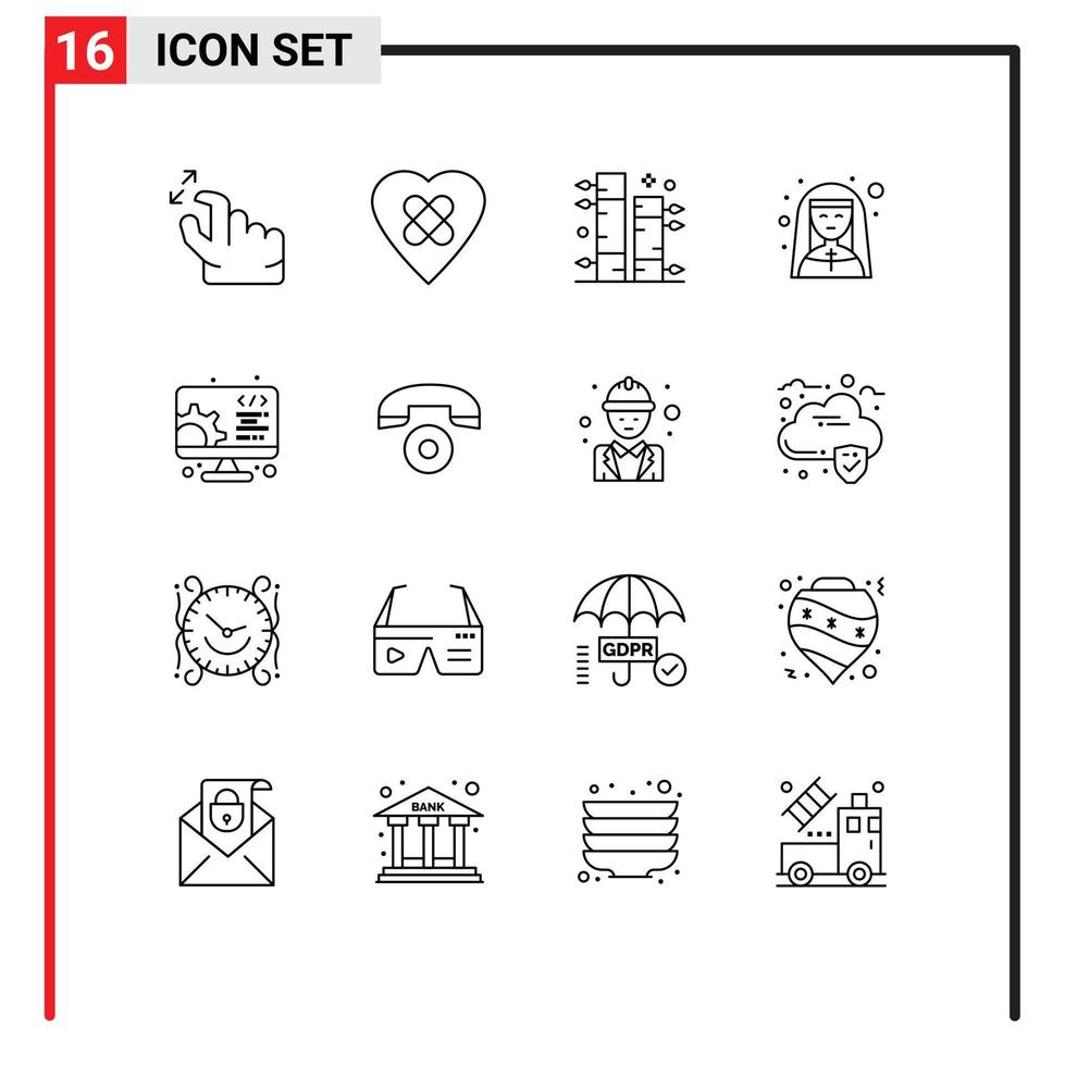 16 Thematic Vector Outlines and Editable Symbols of service profession botanical nun female Editable Vector Design Elements