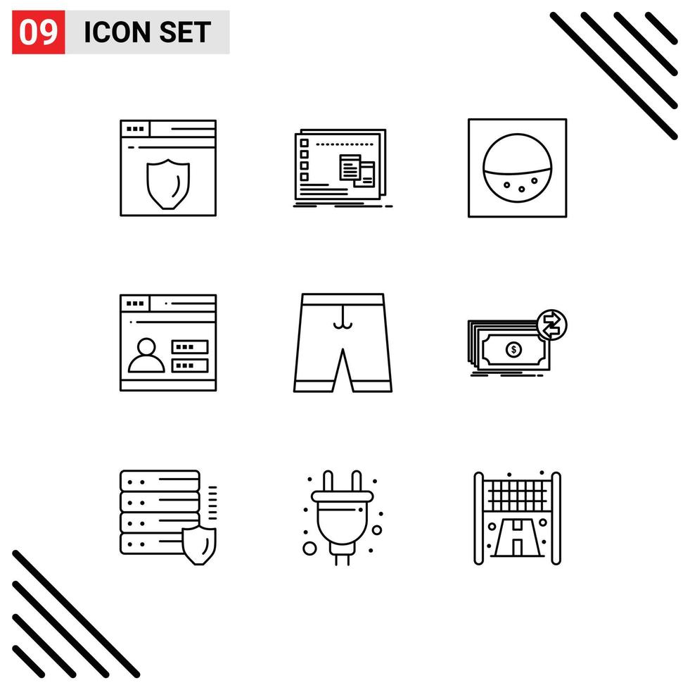 9 Universal Outlines Set for Web and Mobile Applications dress clothe machine accessories design Editable Vector Design Elements