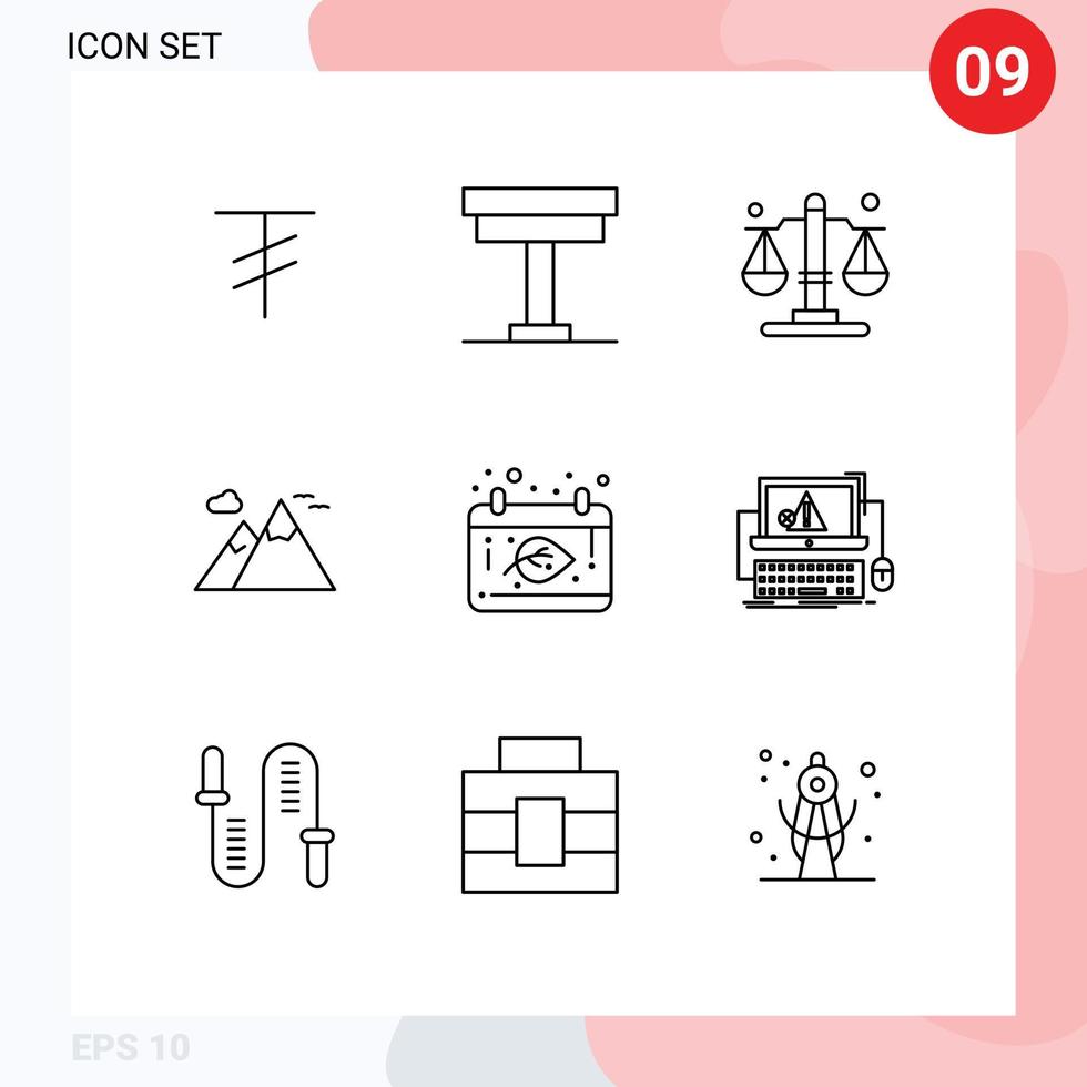 9 Universal Outlines Set for Web and Mobile Applications date autumn balance travel nature Editable Vector Design Elements