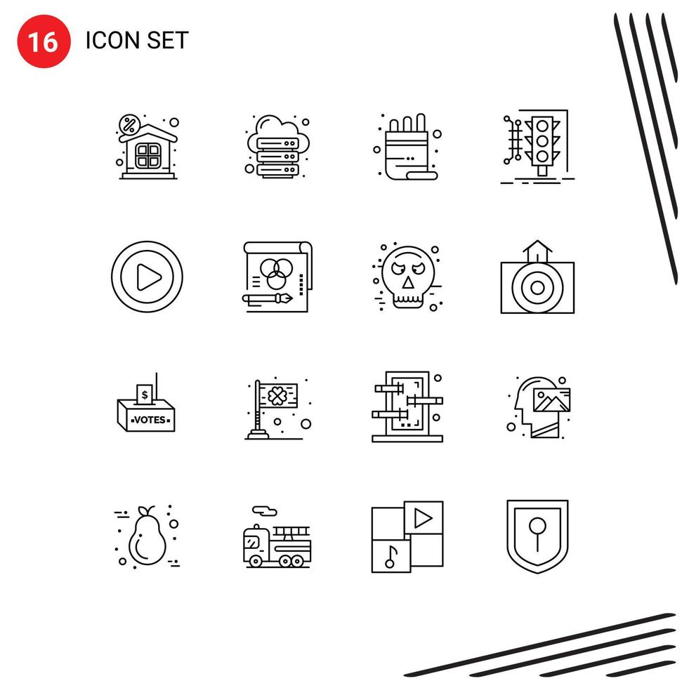 16 Universal Outline Signs Symbols of traffic monitoring web management pencil Editable Vector Design Elements