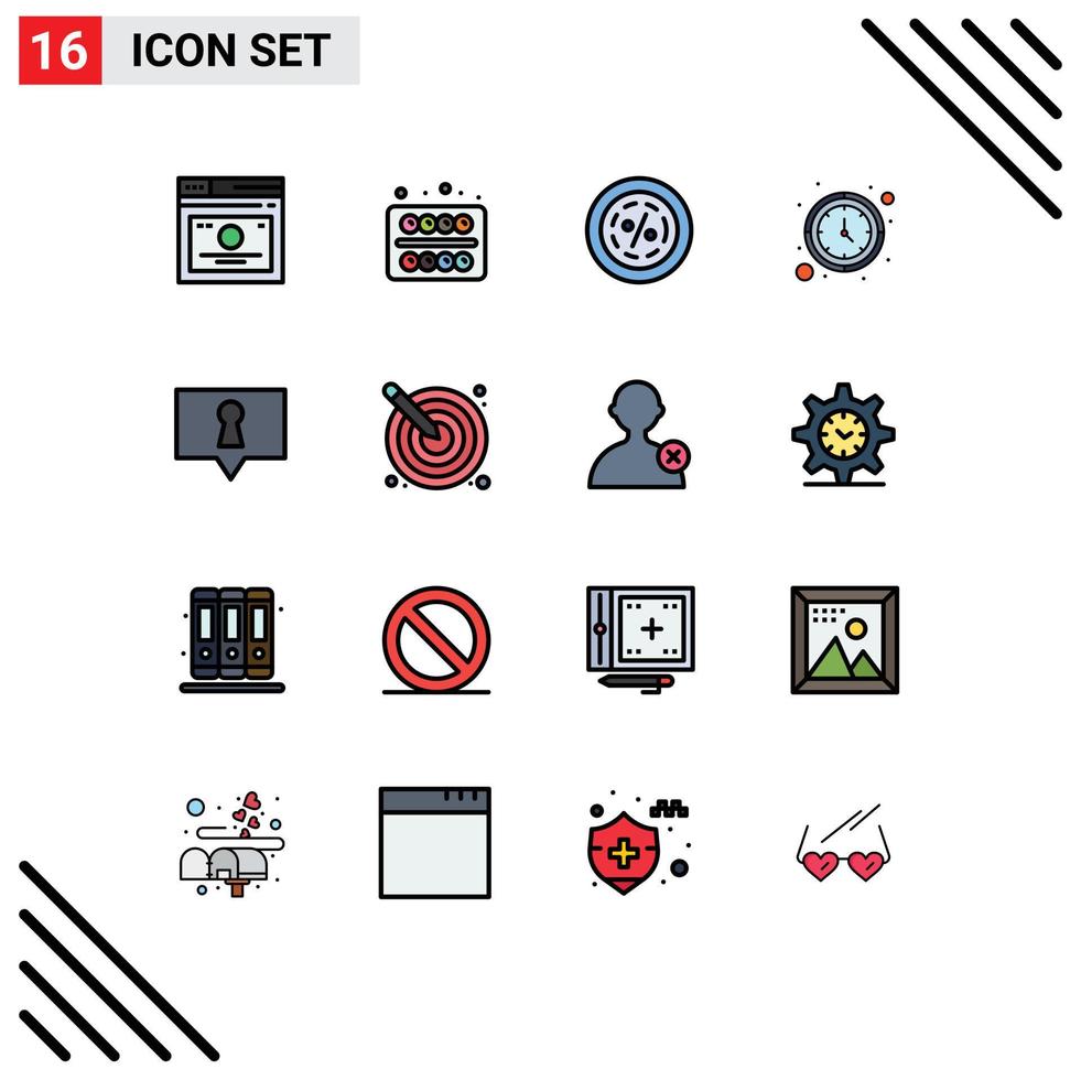 Pictogram Set of 16 Simple Flat Color Filled Lines of wall clock clock student shopping line Editable Creative Vector Design Elements