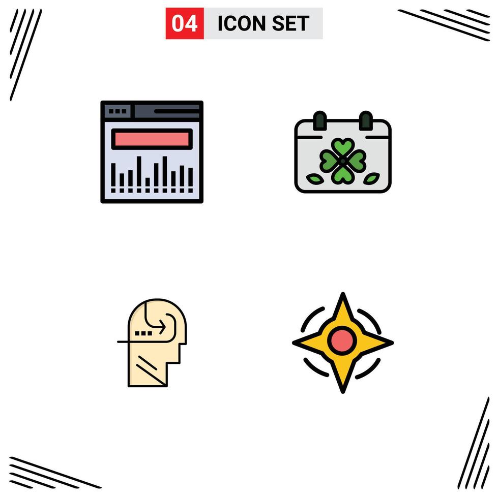 4 Thematic Vector Filledline Flat Colors and Editable Symbols of analytics skill calendar leaf head Editable Vector Design Elements