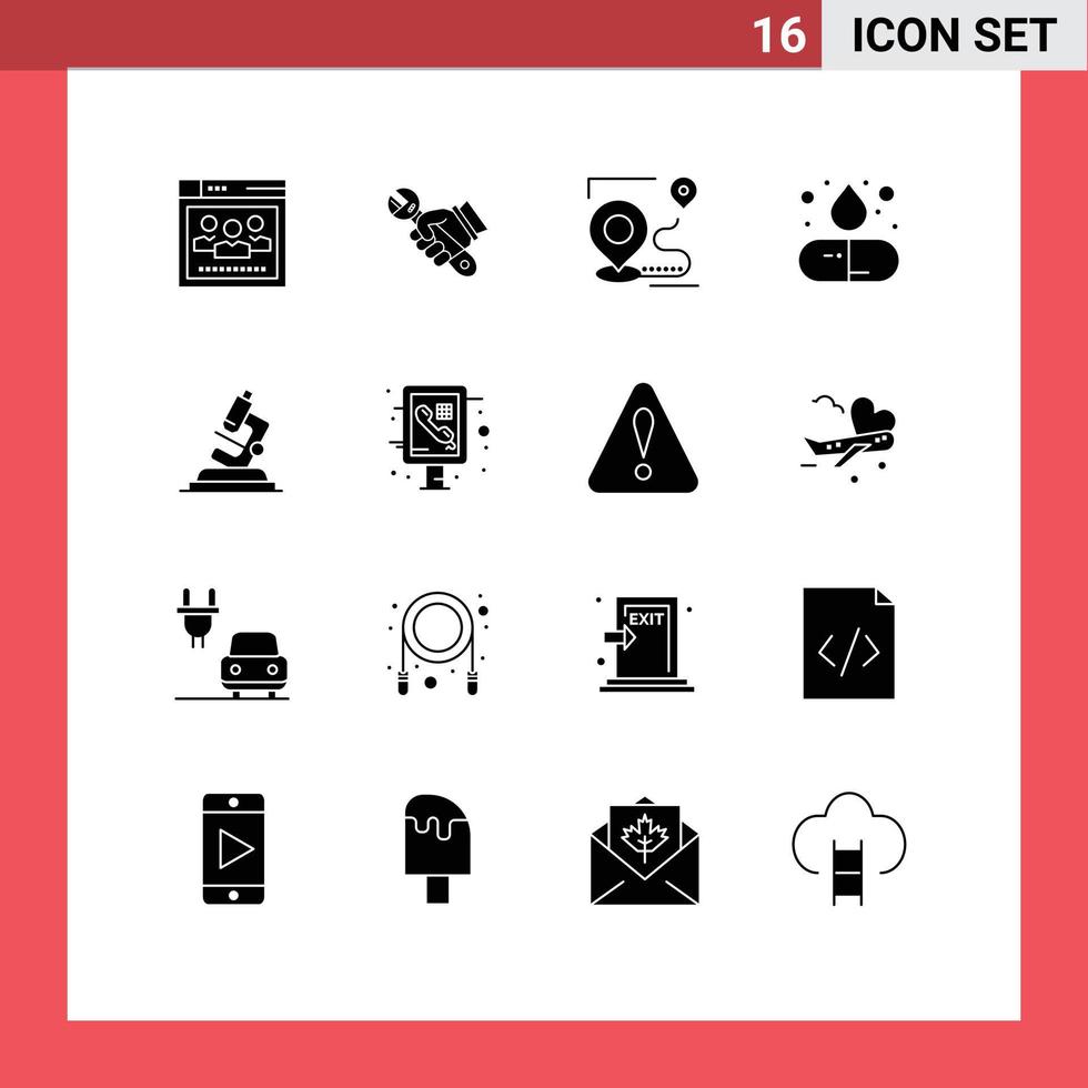 Editable Vector Line Pack of 16 Simple Solid Glyphs of medicine drug hand capsule destination Editable Vector Design Elements