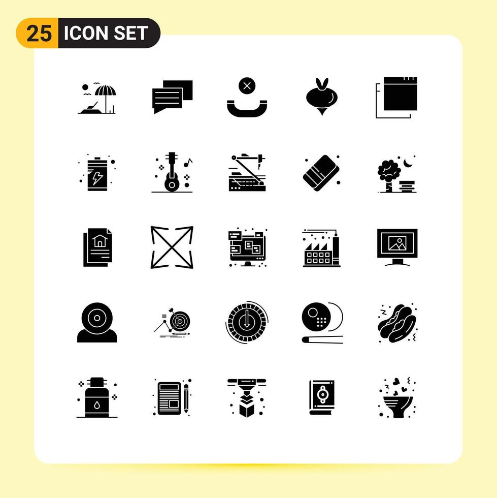 Group of 25 Modern Solid Glyphs Set for device battery hang up windows spring Editable Vector Design Elements