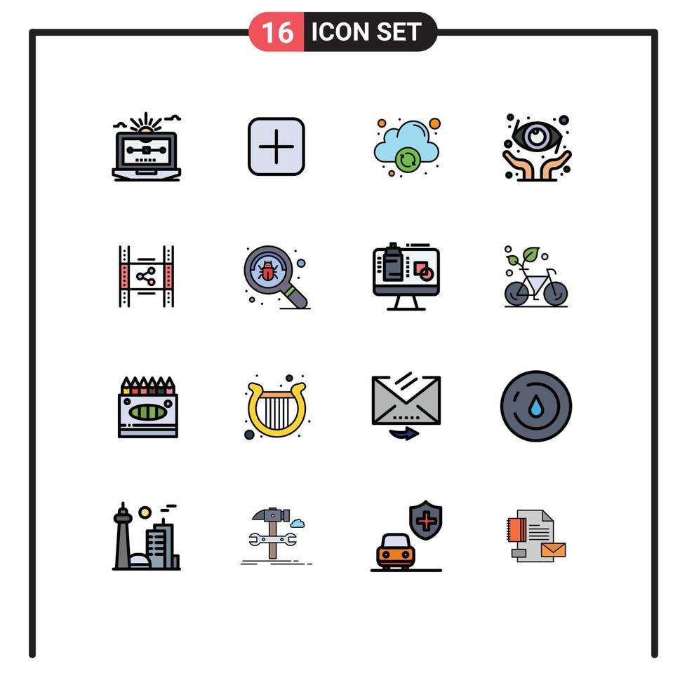 16 Creative Icons Modern Signs and Symbols of movie distribution upload ophthalmology protect Editable Creative Vector Design Elements