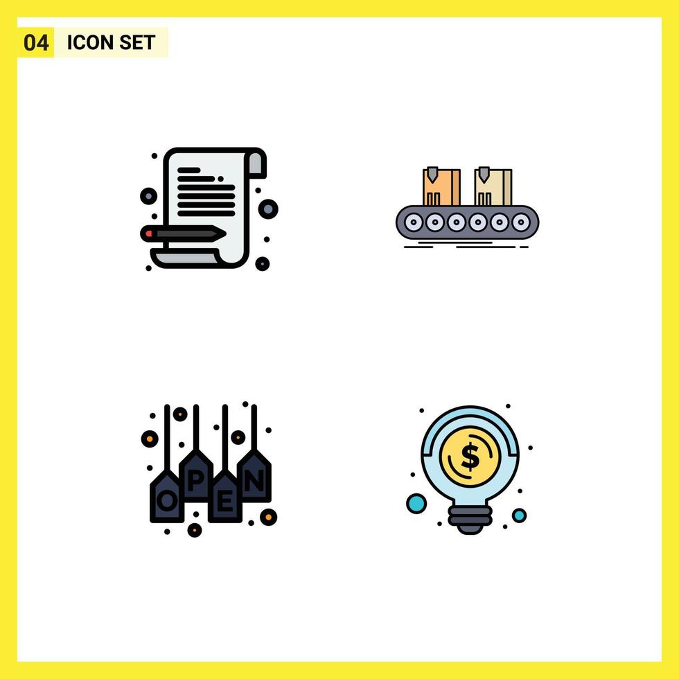 Set of 4 Commercial Filledline Flat Colors pack for letter open scratch pad conveyor shop Editable Vector Design Elements