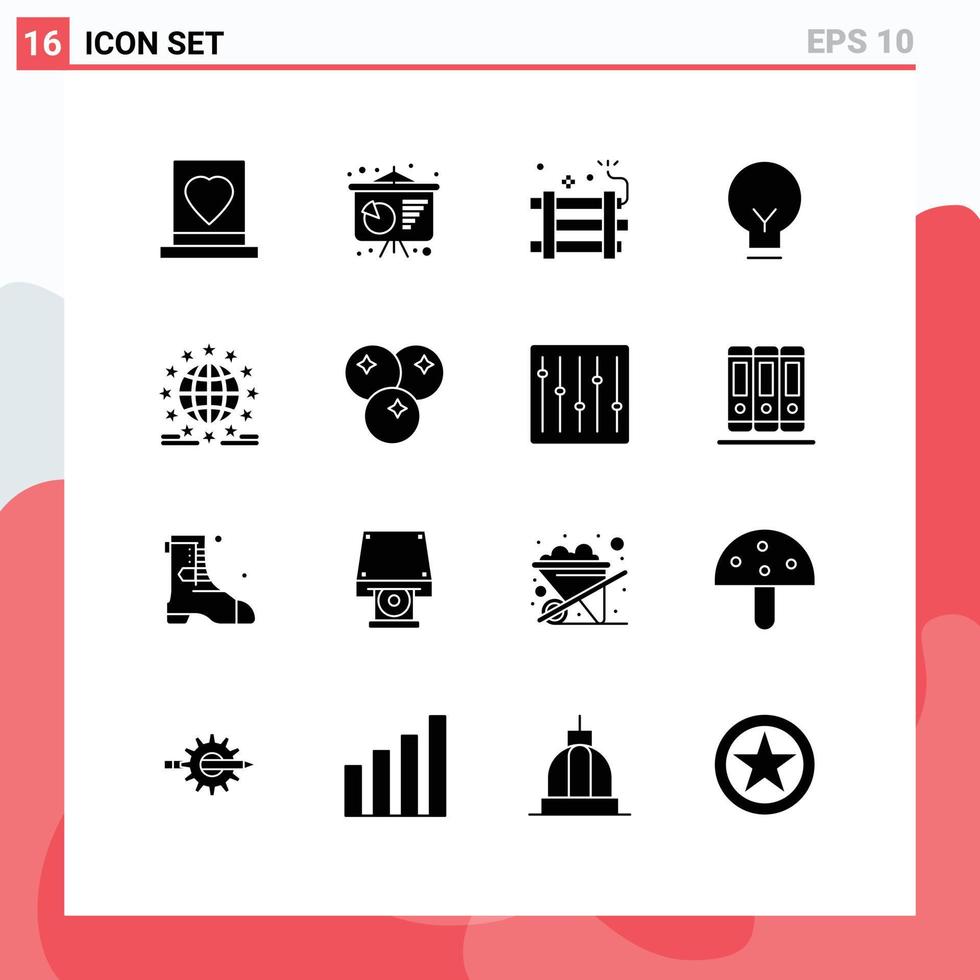 Modern Set of 16 Solid Glyphs and symbols such as gdpr basic bomb bulb party bomb Editable Vector Design Elements