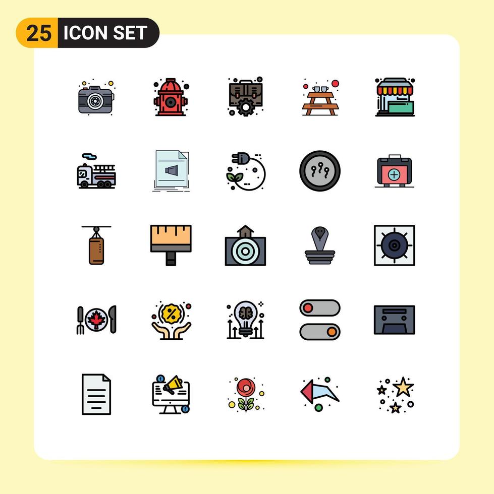 Pack of 25 Modern Filled line Flat Colors Signs and Symbols for Web Print Media such as shop purchase management furniture bench Editable Vector Design Elements
