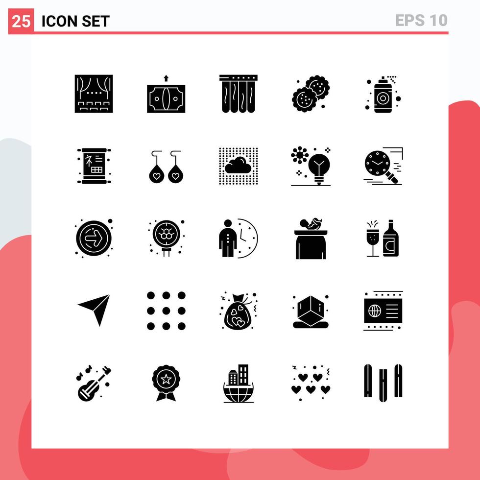 Set of 25 Commercial Solid Glyphs pack for idea designer mattress cutter biscuit Editable Vector Design Elements