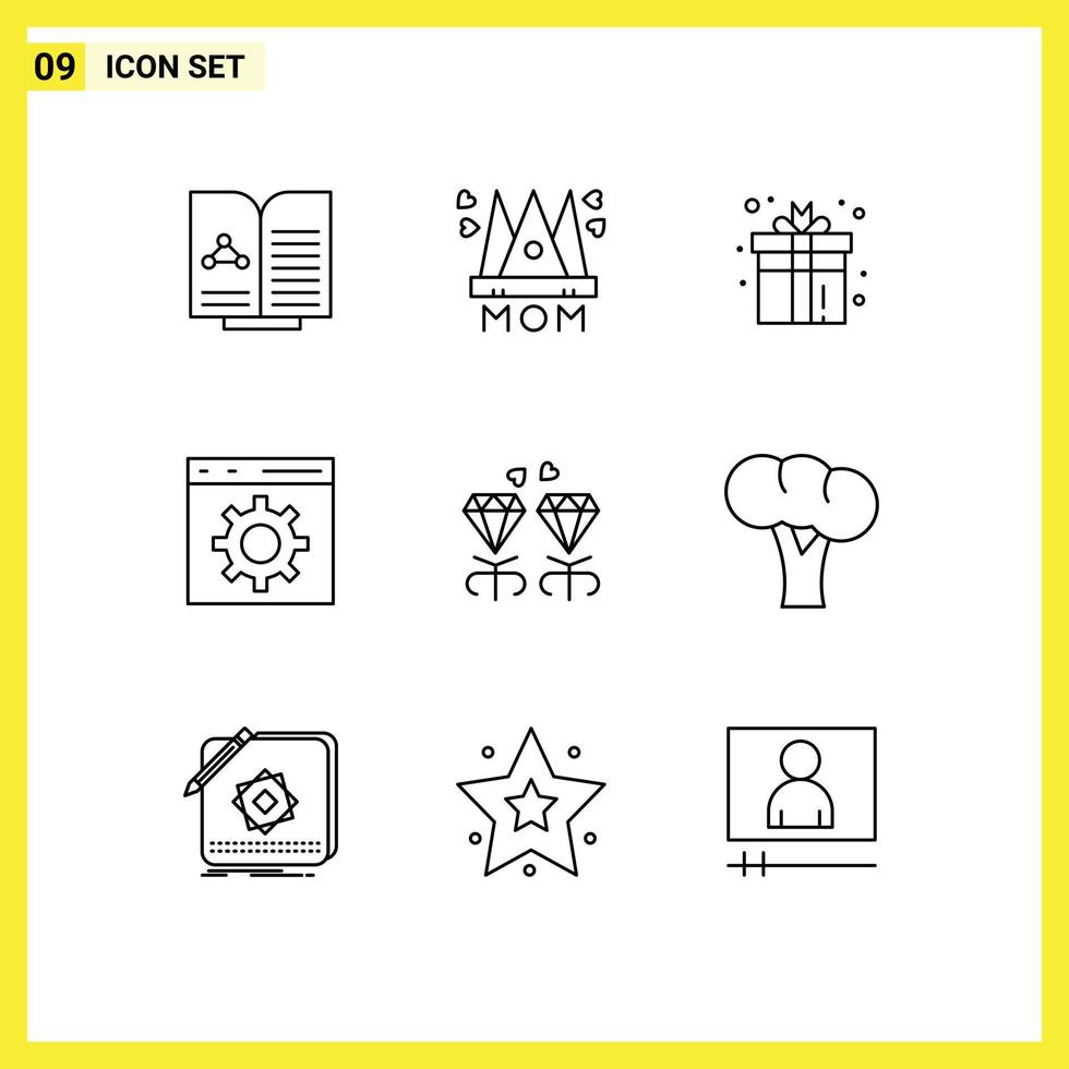 9 User Interface Outline Pack of modern Signs and Symbols of programming develop woman coding game Editable Vector Design Elements