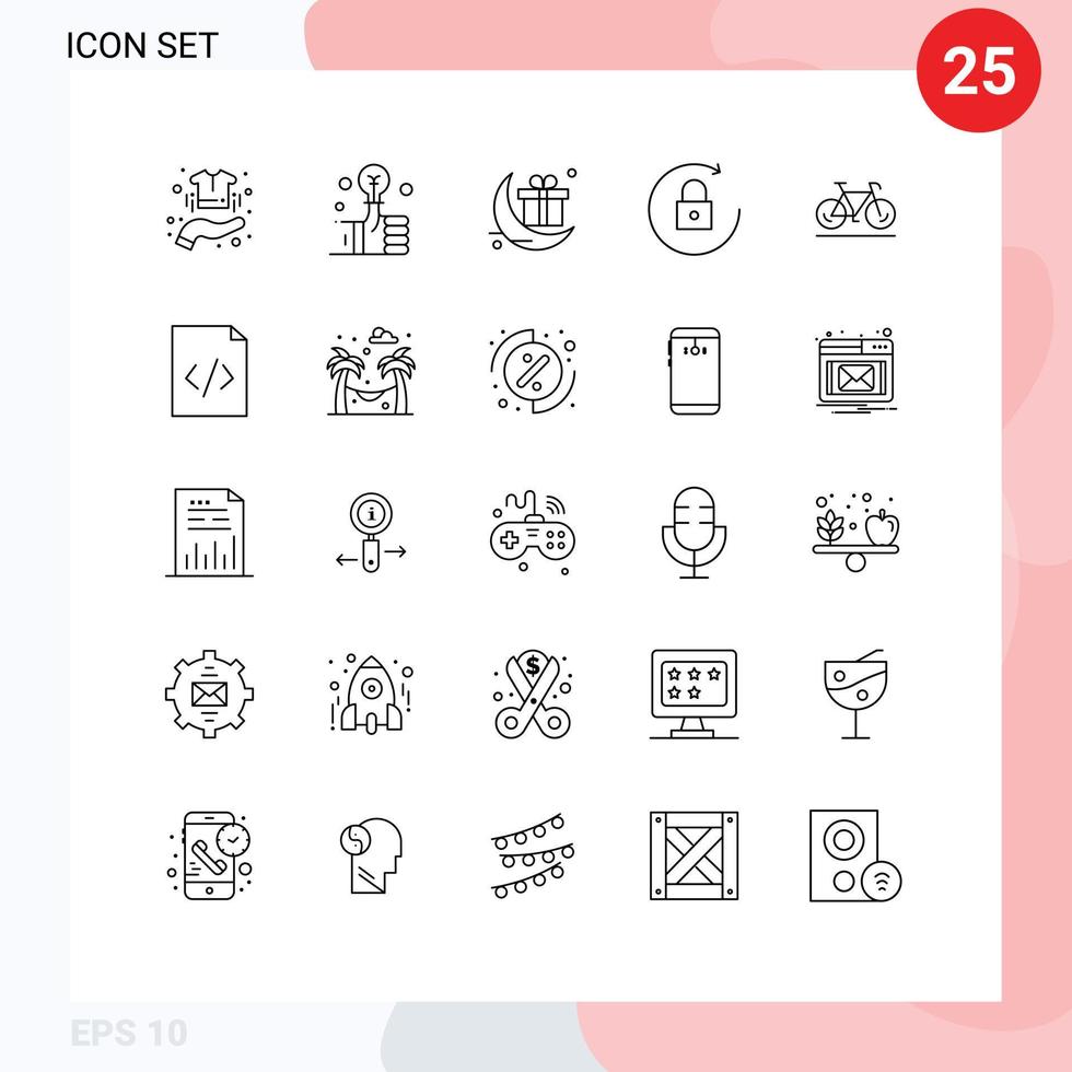 25 User Interface Line Pack of modern Signs and Symbols of movement rotate smart lock gift Editable Vector Design Elements
