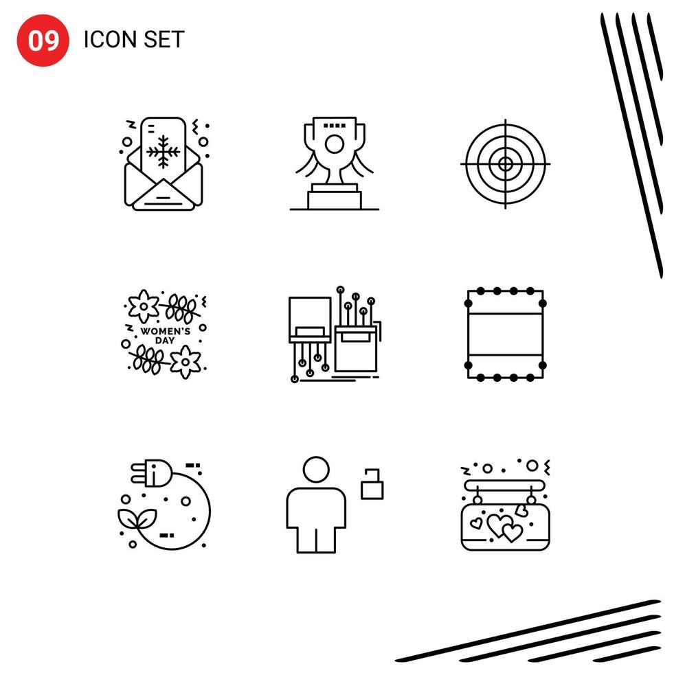 Pack of 9 creative Outlines of fiber women goal day day Editable Vector Design Elements