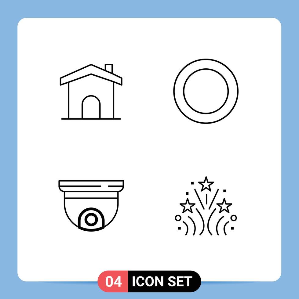 Set of 4 Vector Filledline Flat Colors on Grid for building roof house shim surveillance Editable Vector Design Elements