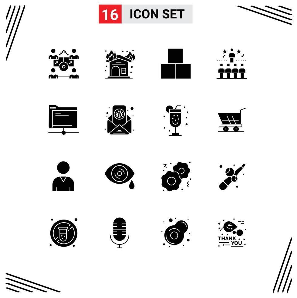 16 Universal Solid Glyphs Set for Web and Mobile Applications data top blocks star position Editable Vector Design Elements