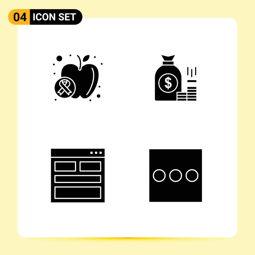 paquete de iconos de vector de stock de 4 signos y símbolos de línea para los elementos de diseño de vector editables de comunicación de banco de alimentos de ahorro de manzana