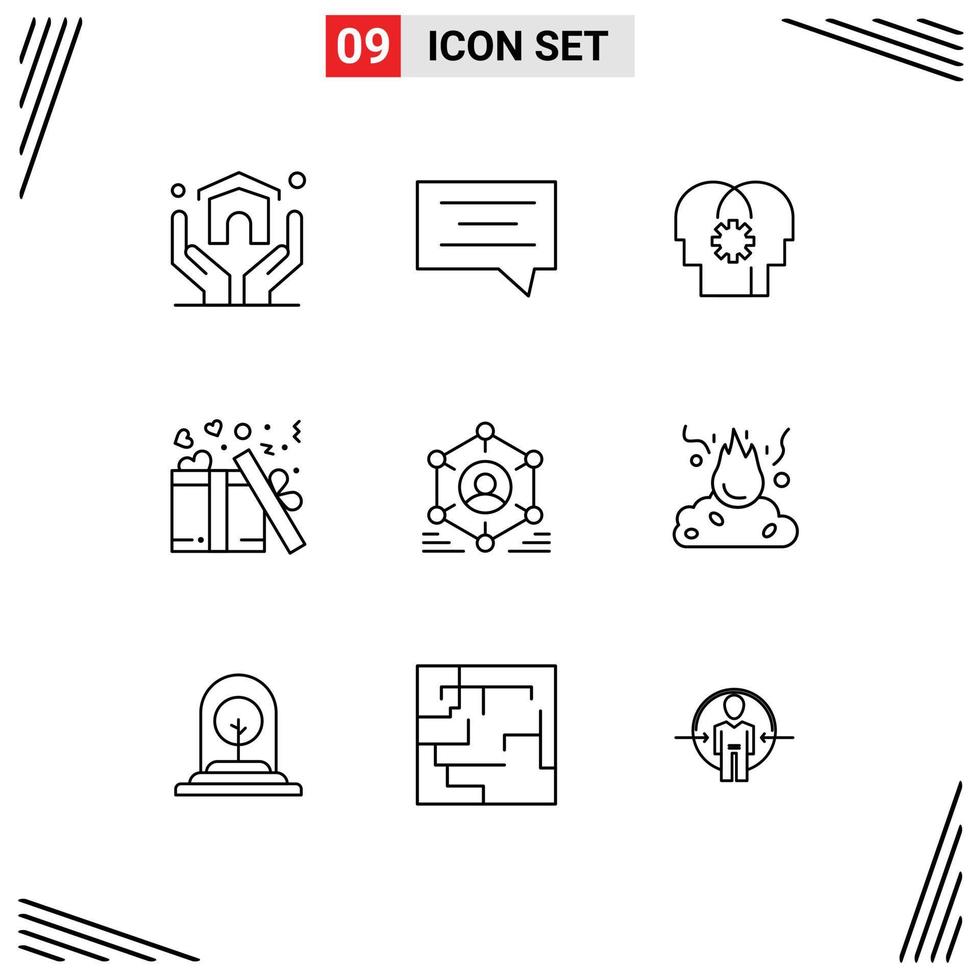 Set of 9 Modern UI Icons Symbols Signs for group network control valentine love Editable Vector Design Elements