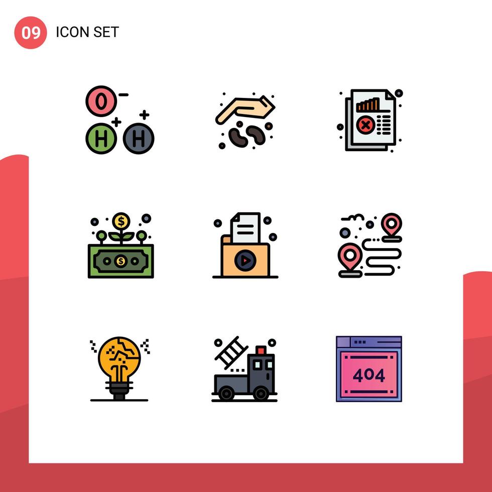 Universal Icon Symbols Group of 9 Modern Filledline Flat Colors of document finance document development statistics Editable Vector Design Elements