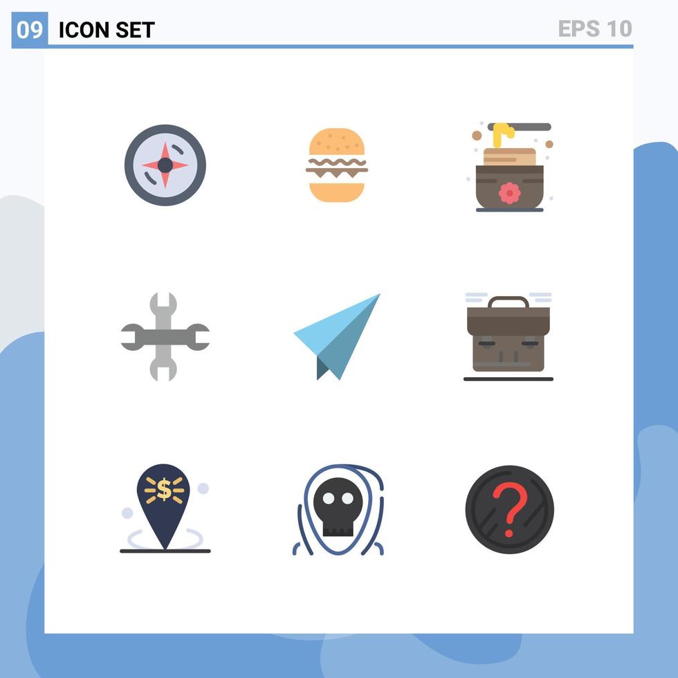 9 Creative Icons Modern Signs and Symbols of business plane lotus paper plane wrench Editable Vector Design Elements