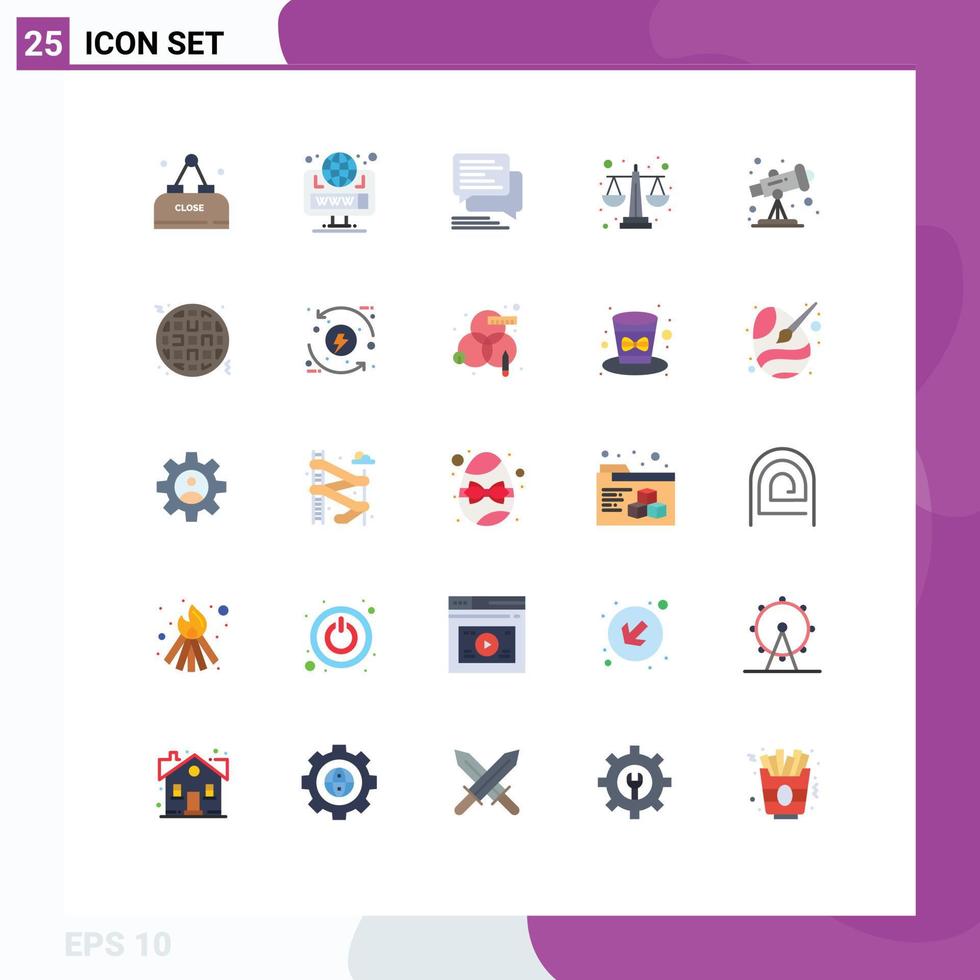Group of 25 Flat Colors Signs and Symbols for astronomy equality chat balance scale bubble Editable Vector Design Elements