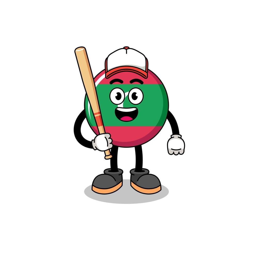caricatura de la mascota de la bandera de maldivas como jugador de béisbol vector