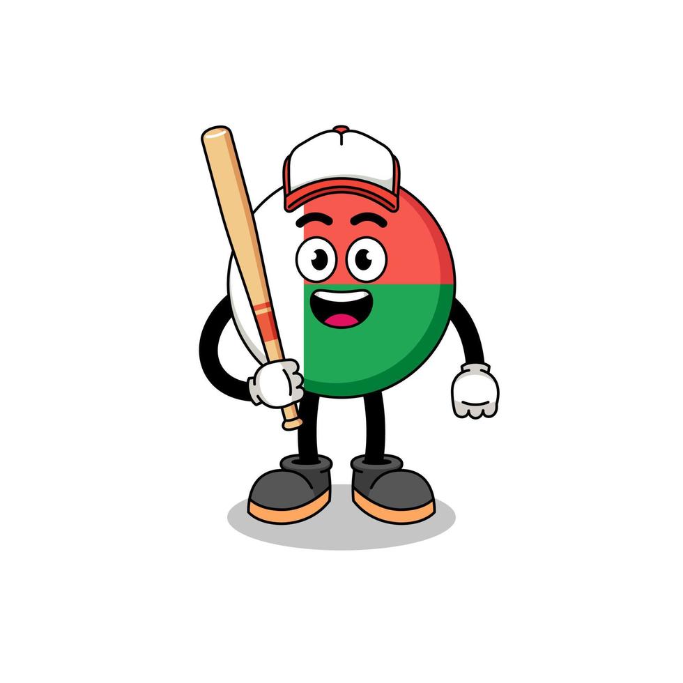 caricatura de la mascota de la bandera de madagascar como jugador de béisbol vector