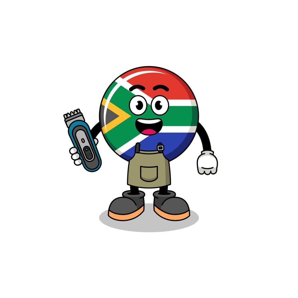 ilustración de dibujos animados de la bandera de sudáfrica como peluquero vector