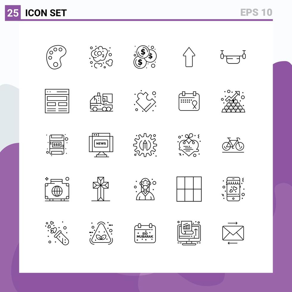 grupo de símbolos de iconos universales de 25 líneas modernas de transporte monedas de drones aire elementos de diseño de vectores editables