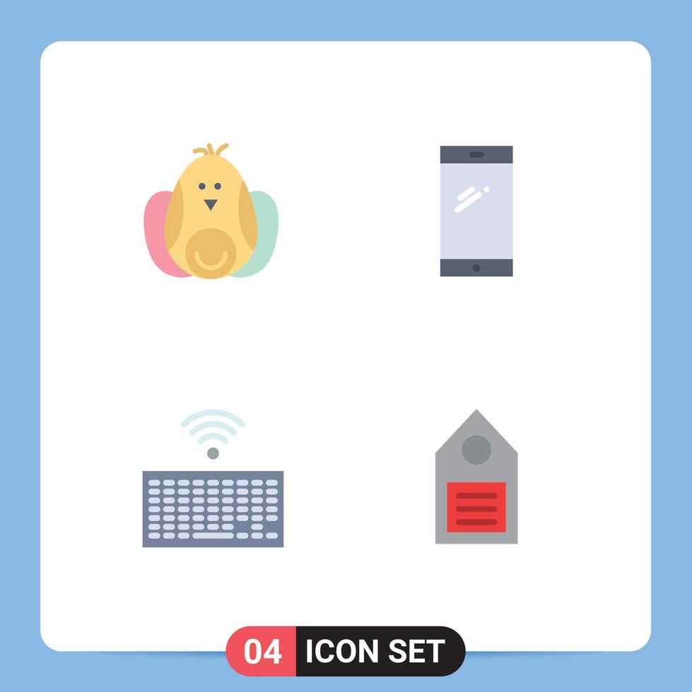 4 Flat Icon concept for Websites Mobile and Apps chicken hardware easter mobile keys Editable Vector Design Elements