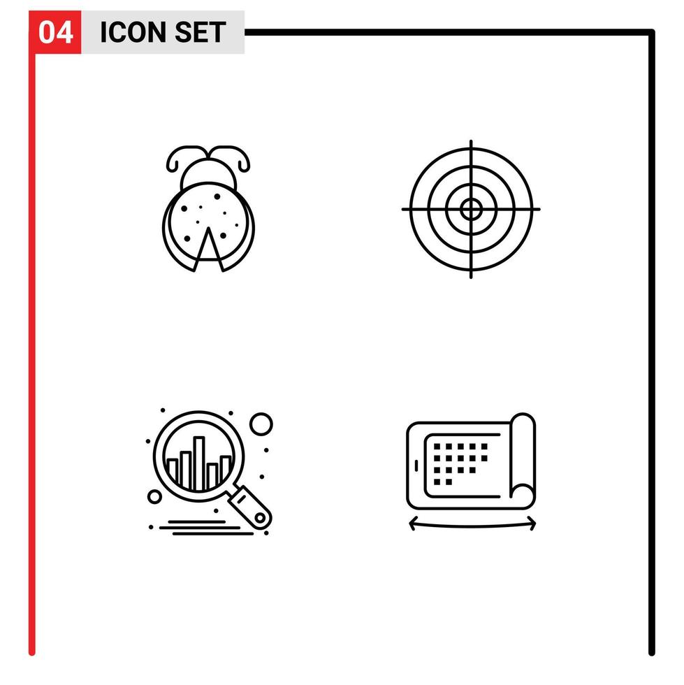 Set of 4 Modern UI Icons Symbols Signs for bug business spring strategy analysis Editable Vector Design Elements