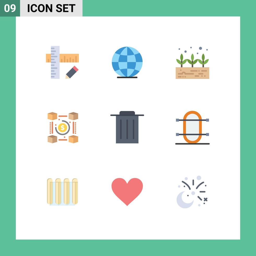 paquete de iconos de vector de stock de 9 signos y símbolos de línea para el juego basura blockchain reciclar pagos elementos de diseño de vector editables