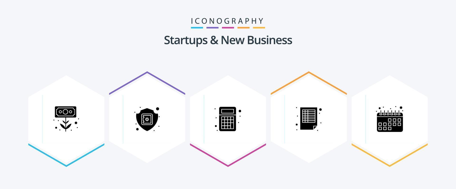 paquete de iconos de 25 glifos de nuevas empresas y nuevos negocios que incluye hojas. documentos. seguro. presupuesto. calculadora vector