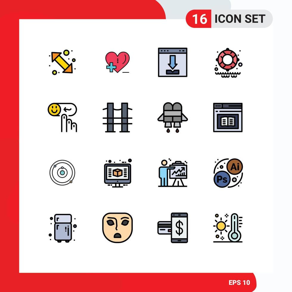 conjunto de 16 iconos de interfaz de usuario modernos símbolos signos para emoción agua cuidado del corazón salvavidas interfaz elementos de diseño de vectores creativos editables
