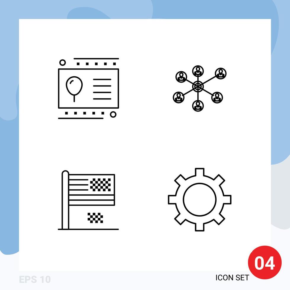 4 Line concept for Websites Mobile and Apps gift card collapse party social fall Editable Vector Design Elements