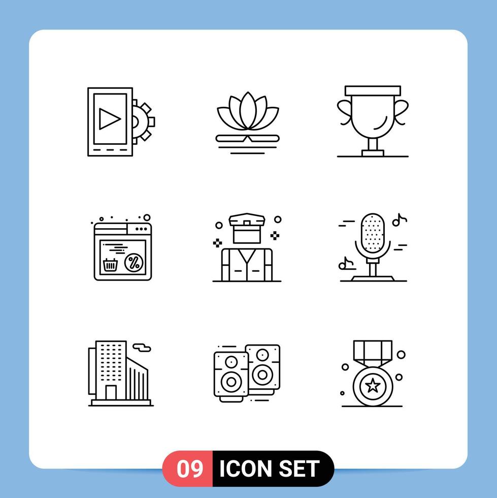 Modern Set of 9 Outlines and symbols such as police business award web online Editable Vector Design Elements