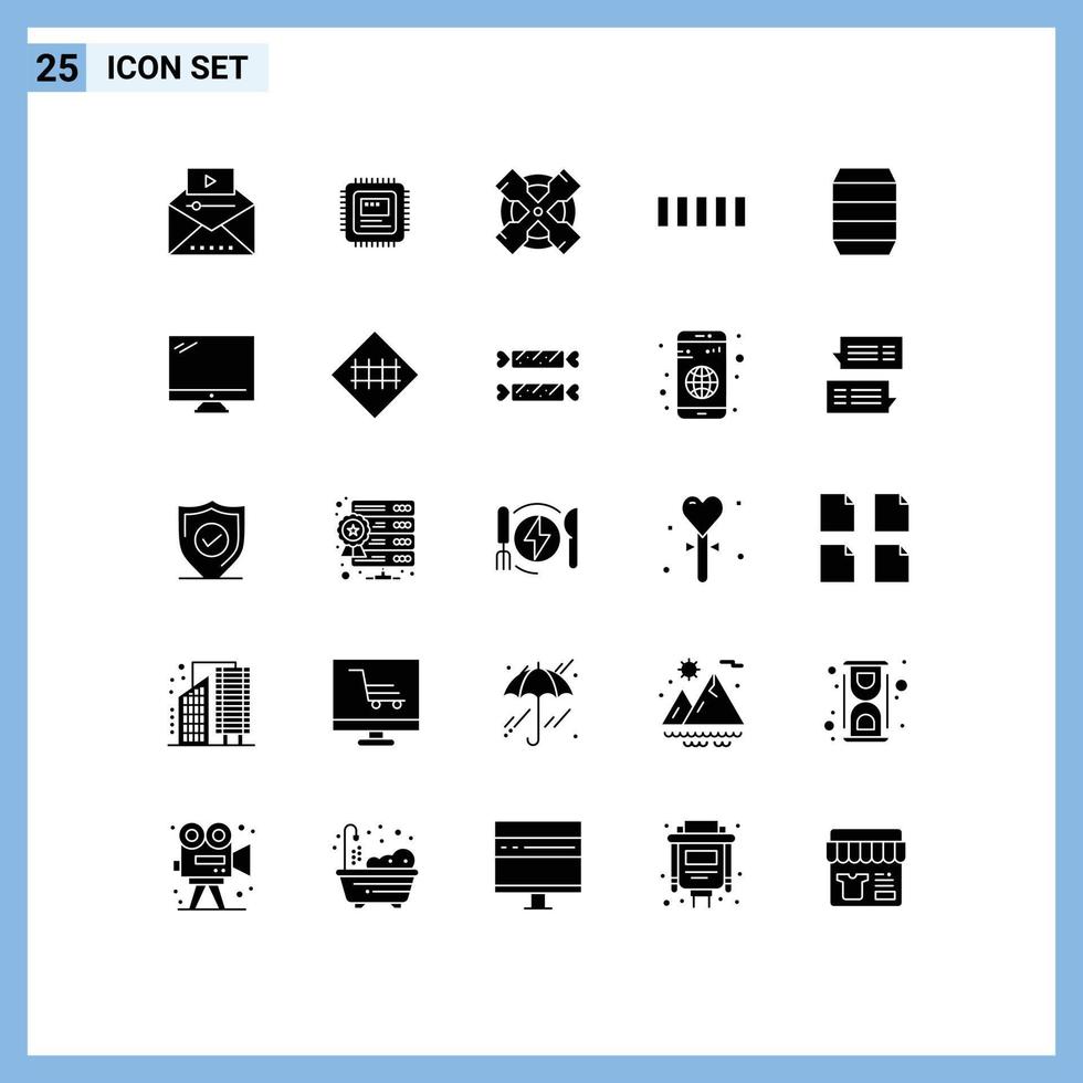 Pack of 25 creative Solid Glyphs of fast food beverages hardware signal connection Editable Vector Design Elements