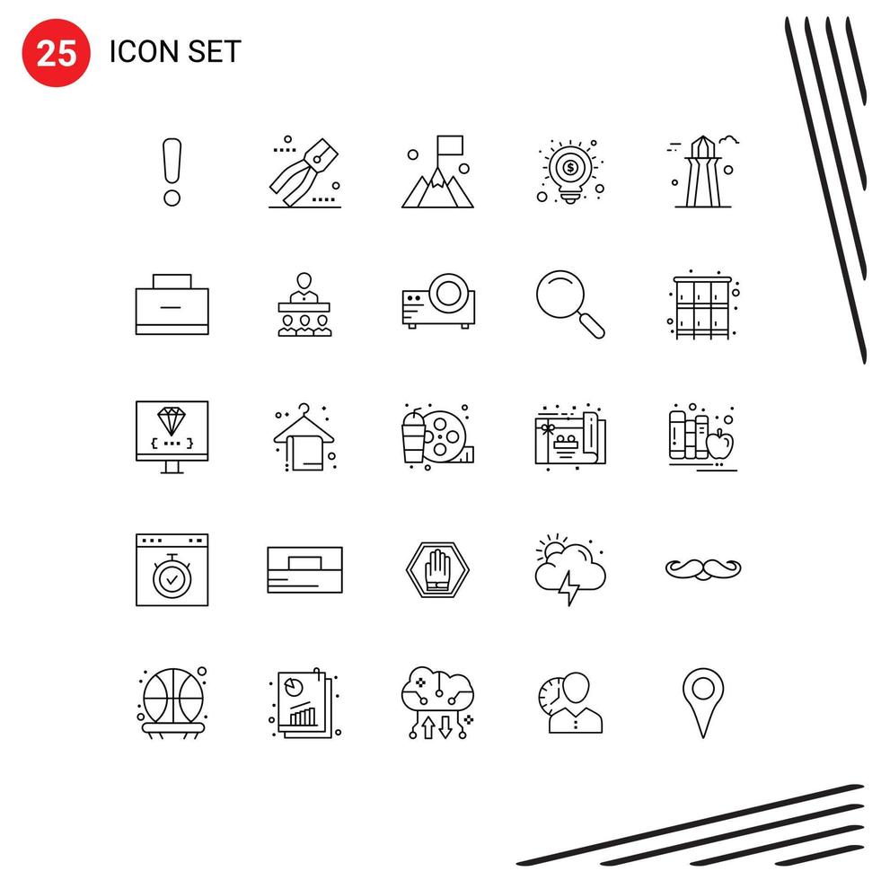 Editable Vector Line Pack of 25 Simple Lines of co tower marketing flag seo idea Editable Vector Design Elements
