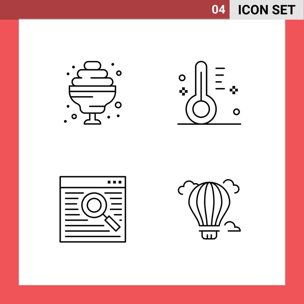 Pack of 4 Modern Filledline Flat Colors Signs and Symbols for Web Print Media such as cocktail webpage cloudy temperature balloon Editable Vector Design Elements