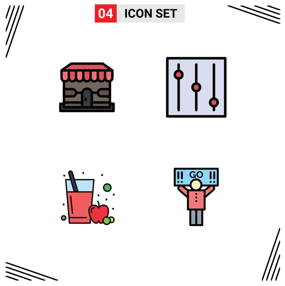 conjunto de 4 iconos de interfaz de usuario modernos símbolos signos para comercio electrónico tienda deportiva partidario de jugo de fruta elementos de diseño vectorial editables vector