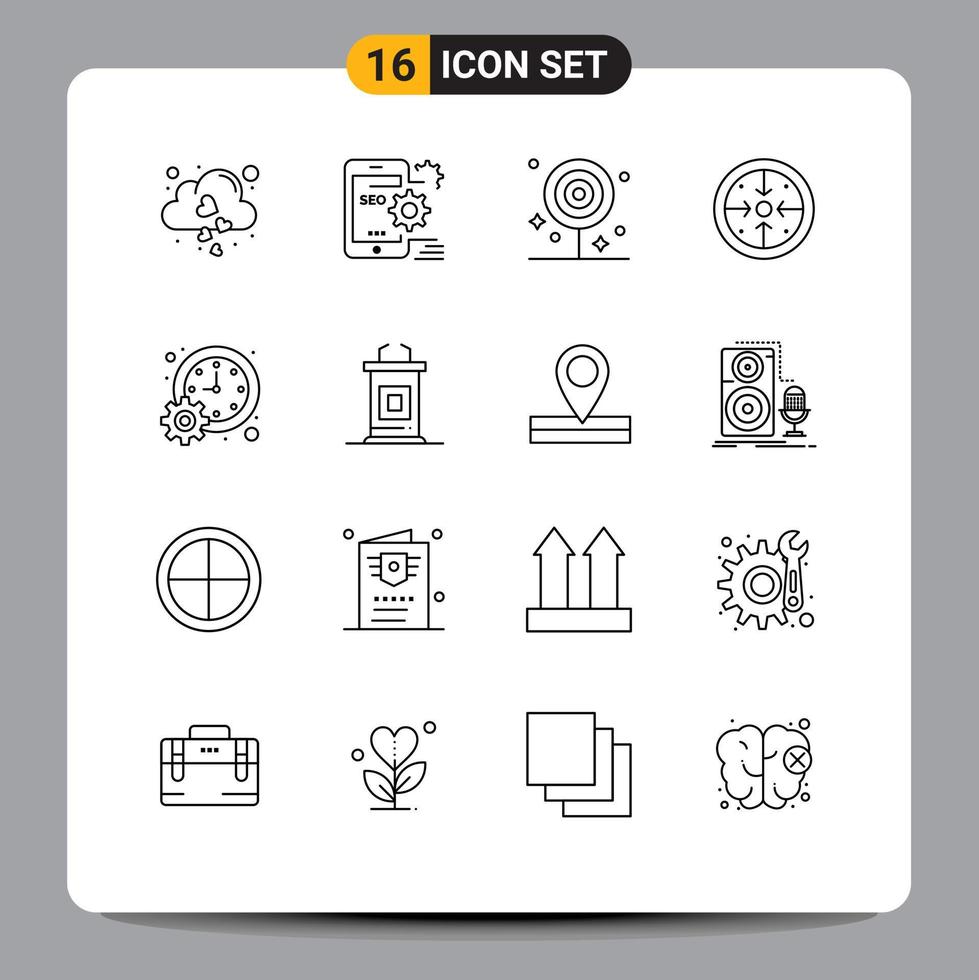 16 User Interface Outline Pack of modern Signs and Symbols of operation goals configuration stages food Editable Vector Design Elements