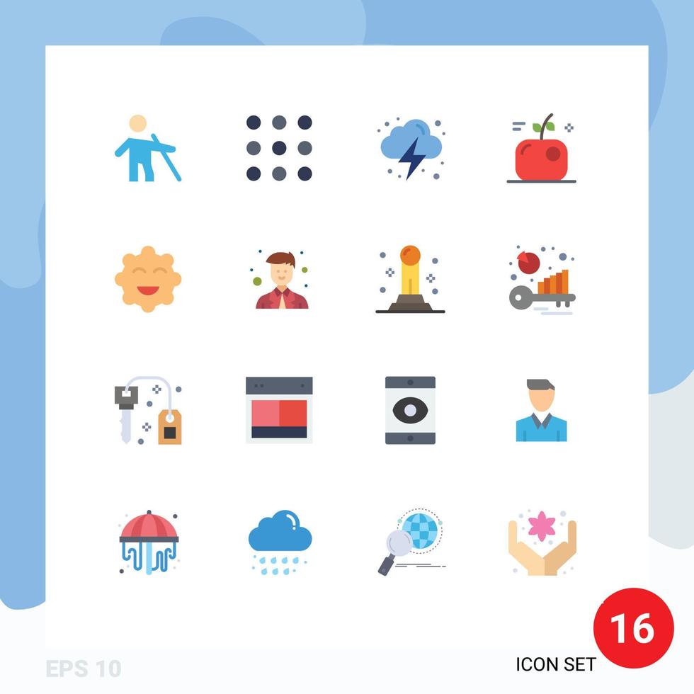 Mobile Interface Flat Color Set of 16 Pictograms of emojis cookie energy science education Editable Pack of Creative Vector Design Elements