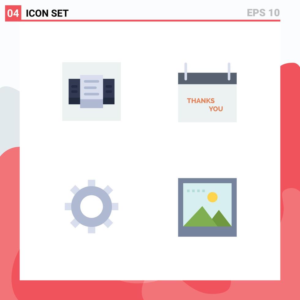 conjunto de iconos planos de interfaz móvil de 4 pictogramas de configuración de diseño calendario medios de acción de gracias elementos de diseño vectorial editables vector