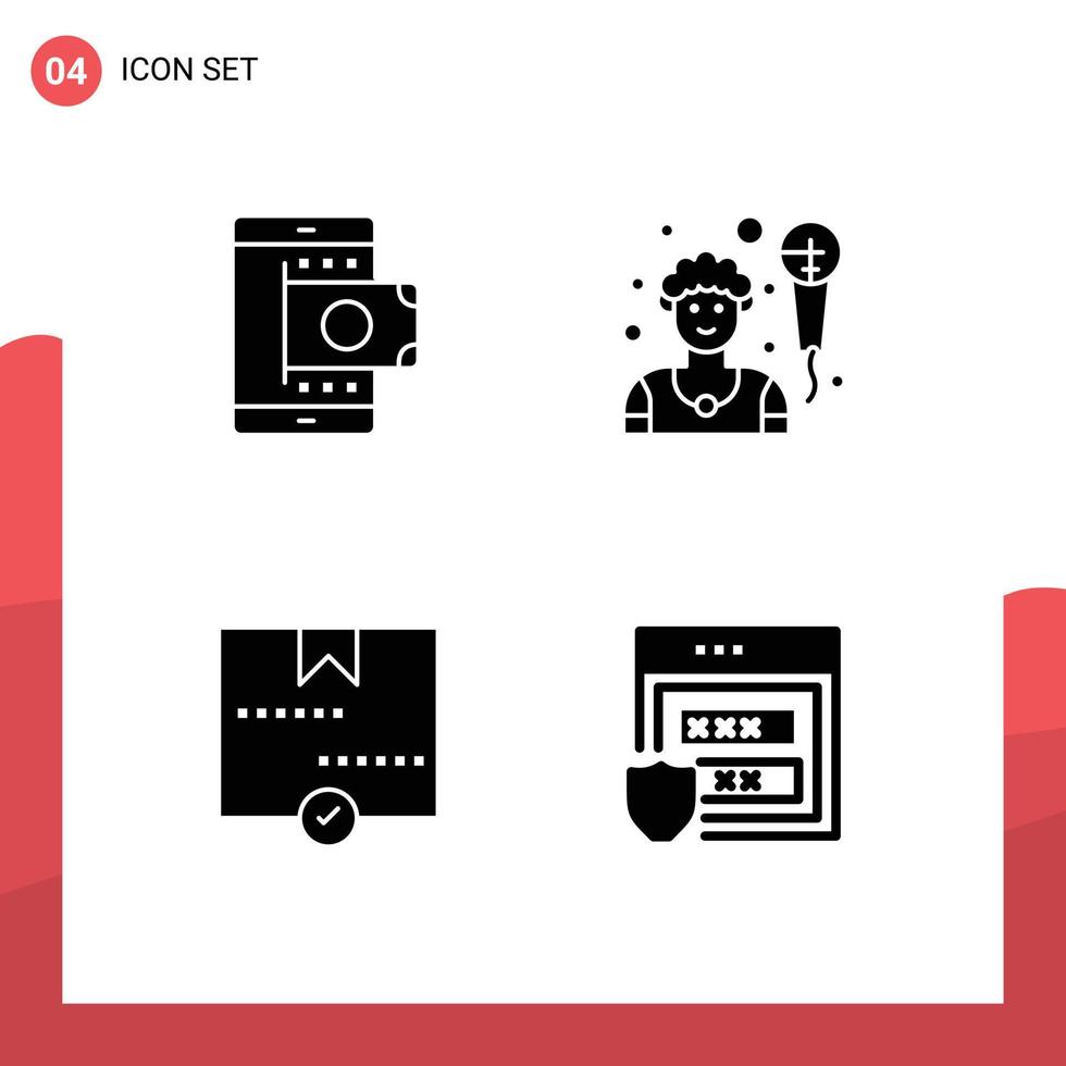 Solid Glyph Pack of Universal Symbols of mobile delivered shopping man package Editable Vector Design Elements