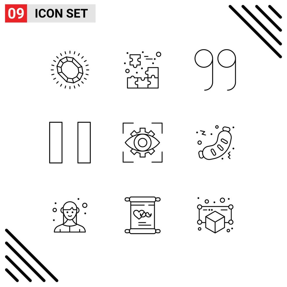 Set of 9 Commercial Outlines pack for vision imagination jigsaw puzzle focus pause Editable Vector Design Elements