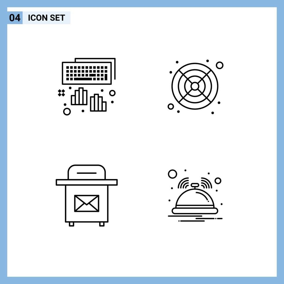 paquete de 4 signos y símbolos modernos de colores planos de línea de llenado para medios de impresión web, como elementos de diseño de vectores editables de hotel de ventilador de escritura de buzón de manos