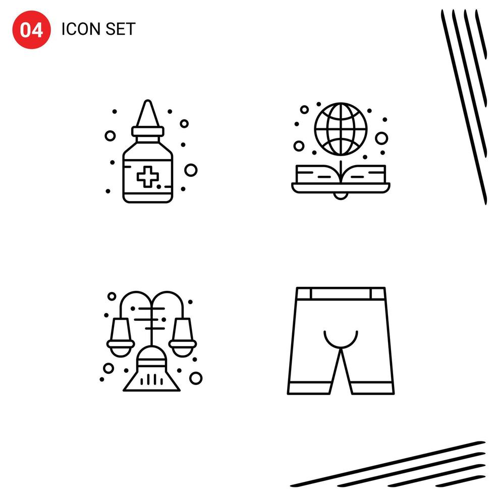 Stock Vector Icon Pack of 4 Line Signs and Symbols for bottle house medicine globe lamp Editable Vector Design Elements