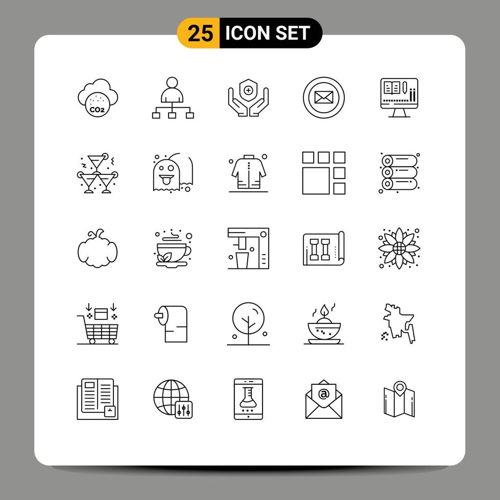 Stock Vector Icon Pack of 25 Line Signs and Symbols for education monitor medical chat mail Editable Vector Design Elements