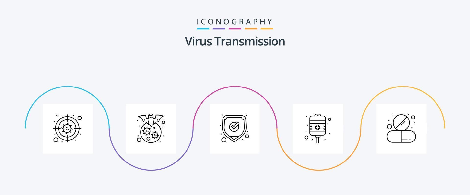 Virus Transmission Line 5 Icon Pack Including drug. health care. medical. treatment. drip vector